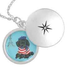 Black Poodle Puppy & Eiffel Tower Pendant