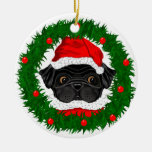 Black Pug Santa Christmas Tree Ornament