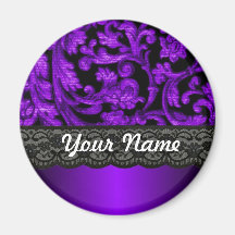 Black & purple damask refrigerator magnets