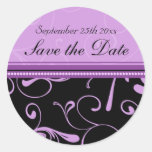 Black & Purple Floral Save the Date Envelope Seals Round Sticker