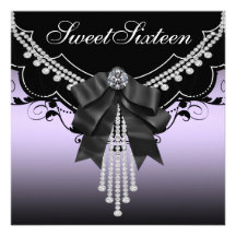 Black Purple Sweet Sixteen Party Invitations