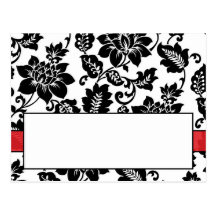 Black/Red Floral Damask Wedding Place Card Post Card