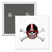 Black & Red Football Cross Bones Button