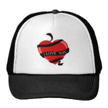 BLACK RED HEART LOVE YOU MARRIAGE ANNIVERSARY TRUCKER HAT