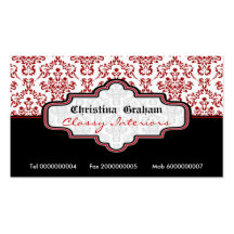 Black red white damask interiors business card