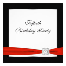 Black Red Womans 50th Birthday Party Personalized Announcements