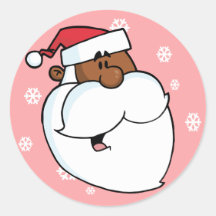 Black Santa Cartoon (Pink) Round Stickers