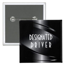 Black Shiny Metallic Brushed Aluminium Look Pinback Button