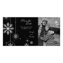 Black silver winter wedding save the date photo customised photo card