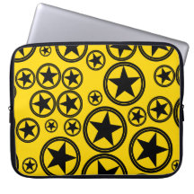 Black Stars in Circles on Gold Laptop Computer Sleeve