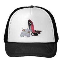 Black Stiletto Shoes and Lilies Trucker Hats