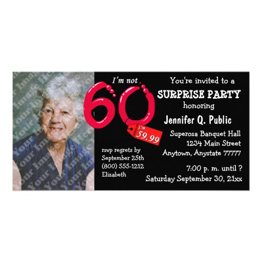 Black Surprise 60th Birthday Party Photo Invite Customized Photo Card
