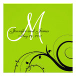 Black Swirl Monogram Green Wedding Invitation
