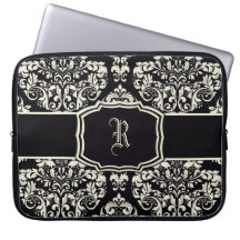 Black & Vanilla Cream Damask Computer Sleeves