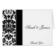 black white and grey damask Wedding thank you Cards