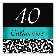 Black white aqua elegant any age celebration custom announcement