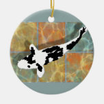 Black & White Bekko Koi in Tiled Pond Ornament