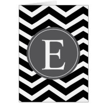 Black White Chevron Gray Monogram Greeting Card