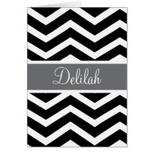 Black White Chevron Gray Name Greeting Cards
