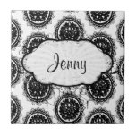 black white circle crest damask design tile