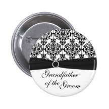 Black, White Damask Grandfather of the Groom Pin
