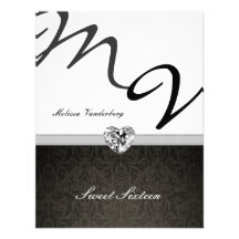 Black & White Damask Monogram Sweet Sixteen invite