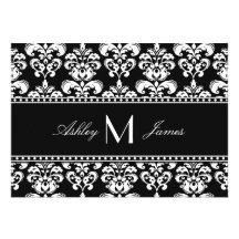 Black White Damask Monogram Wedding Invitations