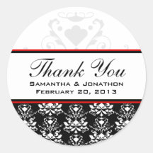 Black & White Damask Red Accent Wedding Labels Stickers