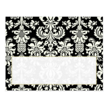 Black/White Damask Wedding Writable Place Card Postcard