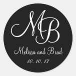 Black White Double Monograms Wedding Favour Sticke Round Stickers