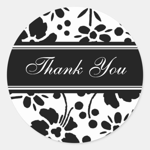 Black & White Floral Thank You Envelope Seals Stickers
