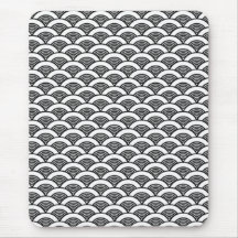 Black White Japanese Wave Pattern Mousepads