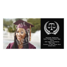 Black/White Laurel Law School Graduation Personalised Photo Card