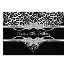 Black White Leopard 30th Diamond Jewel Personalized Announcement