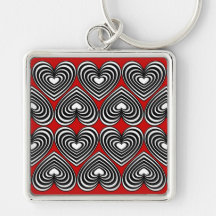 Black & White Lined Hearts Keychain