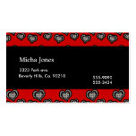 Black & White Pearl Hearts On Red Business Cards