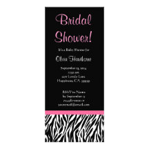 Black White Pink Zebra Print Bridal Shower Custom Invitations