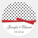 Black White Polka Dots Red Save The Date Round Stickers