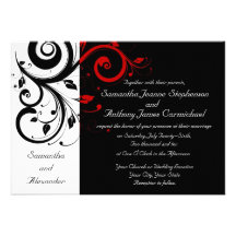 Black/White/Red Reverse Swirl Wedding Invitations
