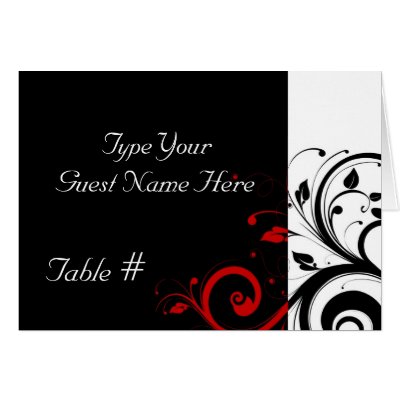 Black White Red Reverse Swirl Wedding Place Card by CustomInvites