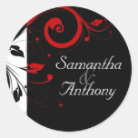 Black, White, Red Swirl Matching Envelope Seal Round Stickers
