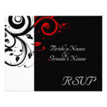 Black +White Red Swirl Wedding Matching RSVP Personalised Invite