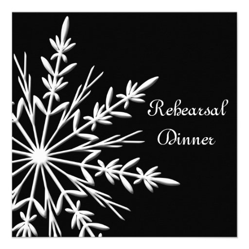 Black & White Snowflake Wedding Rehearsal Dinner Custom Invites