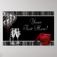 Black White Sparkles Champagne Party Banner Print