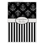 Black & White Striped Baroque Congrats Cards
