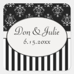 Black & White Striped Baroque Square Stickers