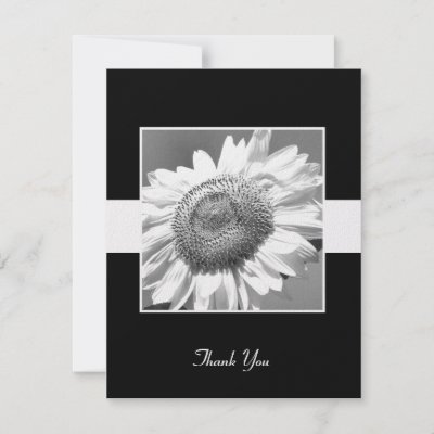 Black White Sunflower Wedding Thank You Card Announcement by 