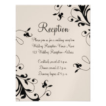 Black White Swirls Pearl Wedding Reception Card Personalized Invitation