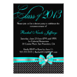 Black White Teal Polka Dot Graduation Invitation
