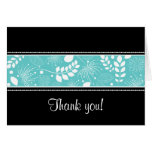 Black white turquoise border Thank you card
